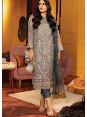 Alkaram Studio 3PC Premium Embroidered Suit Grey